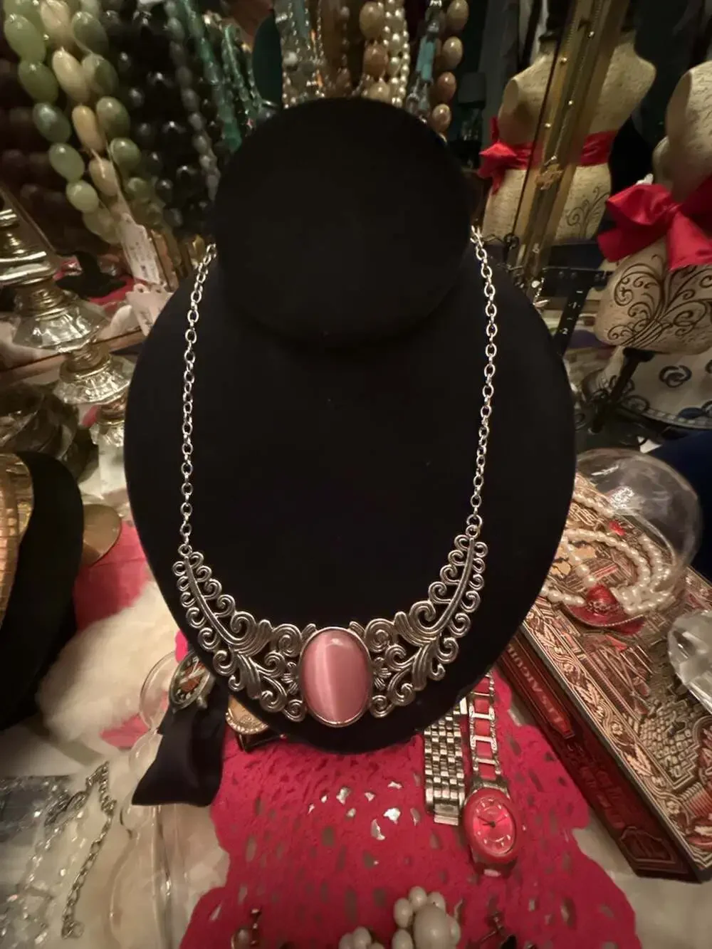 Paparazzi Celestial Eden Pink Necklace with Silver Scroll Work